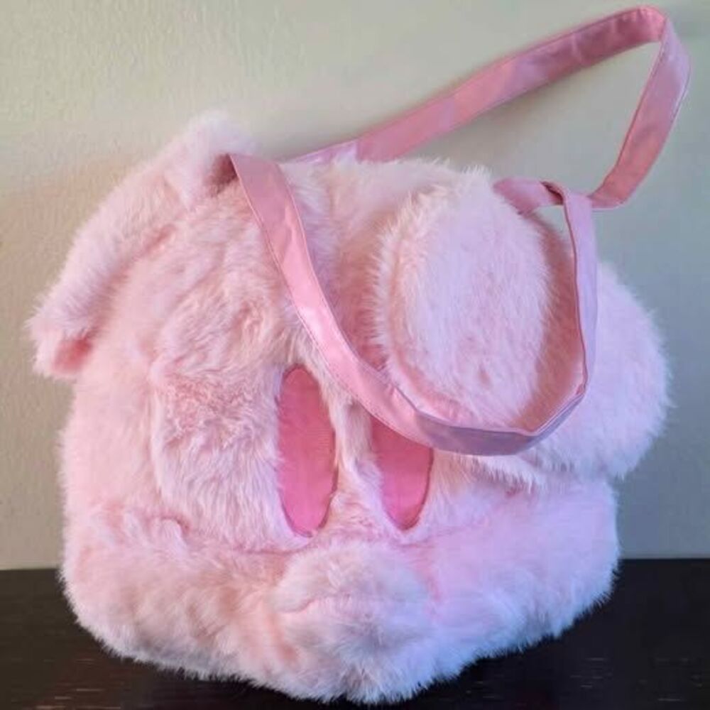 3D Mickey Mouse Pink Pluch Fur Handbag. Strap Inside. 12"